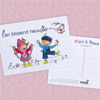 Fien en Teun kaart Een bloeiend nieuwjaar